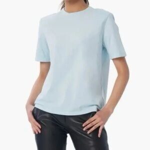 Lita by Ciara Light Blue Women's Short Sleeve Boxy Top w/ Shoulder Pads, X-Small